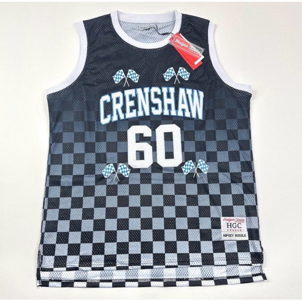 Nipsey Hussle #60 Crenshaw Mens XXL 2XL Black Jersey Checkered Headgear Classics